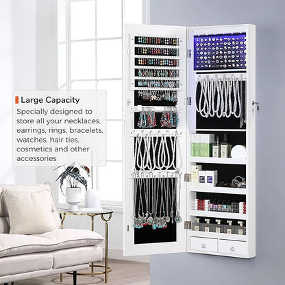 GISSAR Full Length Mirror Jewelry Cabinet, 6 LEDs Jewelry Armoire Wall Mounted - Image 3