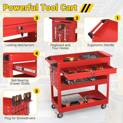 3 Tier Rolling Tool Cart on Wheels, 550 LBS Tool Cart - Image 4