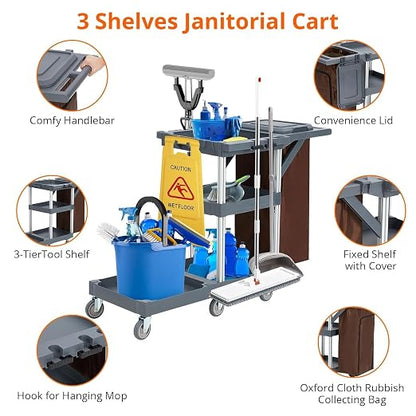 Commercial Housekeeping Utility Cart, Janitorial Cleaning Carts On Wheels - Image 2