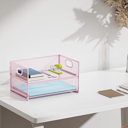 Marbrasse 2 Tier Paper Organizer Letter Tray, Mesh File Organizer - Image 6