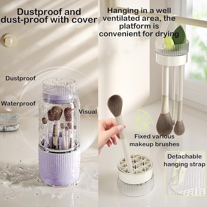 360° Rotating Makeup Brush Holder Organizer, Makeup Brush Holder - Image 4