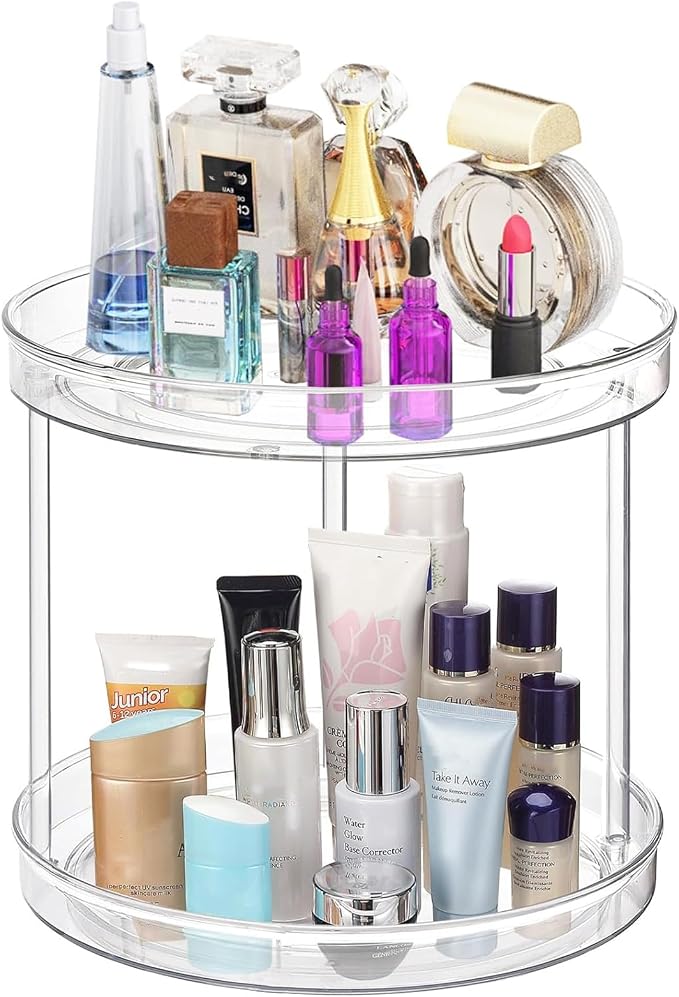 URALFA 2 Tier Lazy Susan Turntable, 9 Inch Clear Tiered Lazy Susan Organizer by URALFA