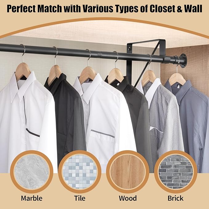 Closet Rod, 16 to 75 Inch Heavy Duty Adjustable Clothes Rod - Image 4