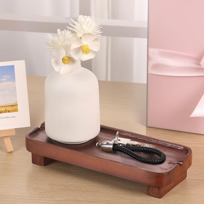 Wood Riser Small Decorative Tray Sink Soap Dish, Vanity Tray Pedestal Stand 8.7 - Image 7