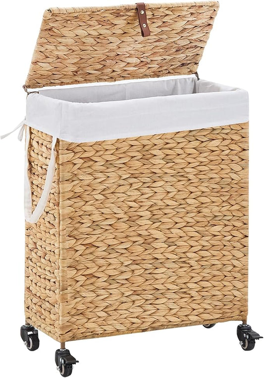 Rolling Laundry Hamper with Lid and Wheels, Slim Laundry Basket with Removable by LGENHOOMHandwovenNaturalWaterHyacinthBasket