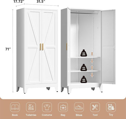 71" Tall Metal Wardrobe Closet - Image 3