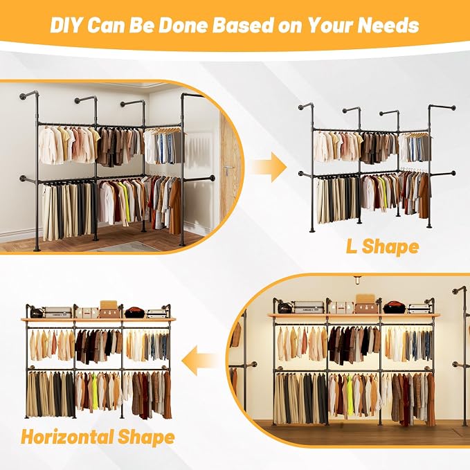 Industrial Pipe Clothing Rack, Reversible 118.3'' Clothes Rack - Image 5