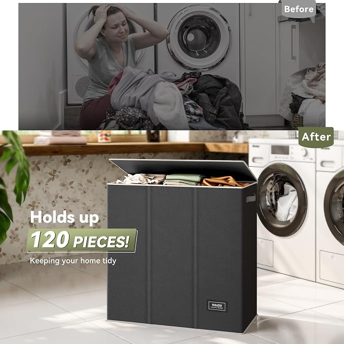 SOLEDI 160L Laundry Hamper 3 Section, Extra Large Laundry Hamper - Image 4