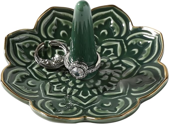 Ceramic Green Mandala Ring Holder Decorative Jewelry Holder/Trinket Tray by RUIMIC