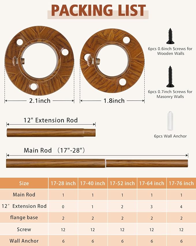 Closet Rods for Hanging Clothes, 17-64 Inch Heavy Duty and Stepless Adjustable - Image 7