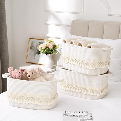 2 Pack Storage Basket for Shelves, Boho Cotton Rope Storage Bins - Image 2