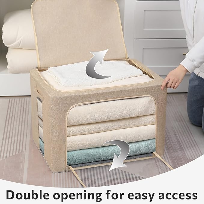 FHSQX 2 Pack Clothes Storage Bins Stackable Metal Frame Storage Box Foldable - Image 2