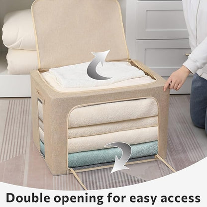 FHSQX 2 Pack Clothes Storage Bins Stackable Metal Frame Storage Box Foldable - Image 2