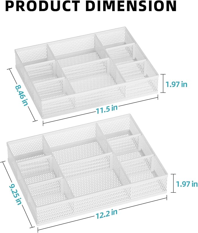 Marbrasse 2 Pack Desk Drawer Organizer, Mesh Drawer Organizer Tray - Image 5