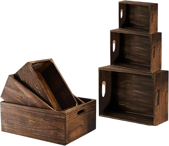 Set of 3 Wood Crate Box, Wood Nesting Storage Crates - Image 3