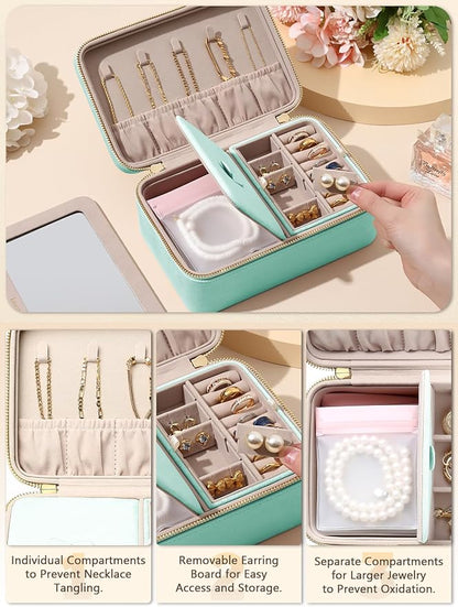 Velvet Travel Jewelry Box with Large Mirror, Double-Layer Jewelry Organizer Case - Image 3