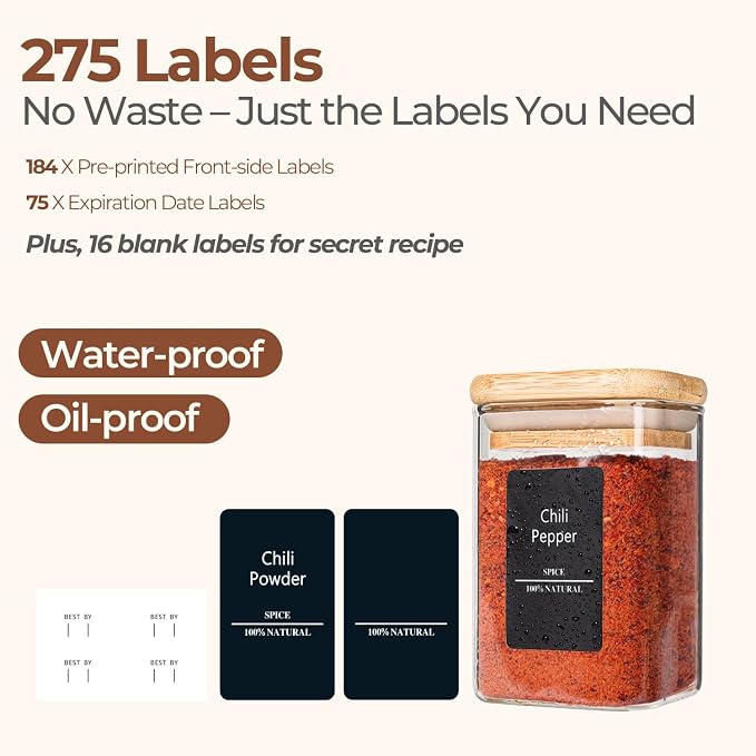 ComSaf Spice Jars with Labels 6 oz 12Pack, Small Spice Containers Starter Set - Image 5