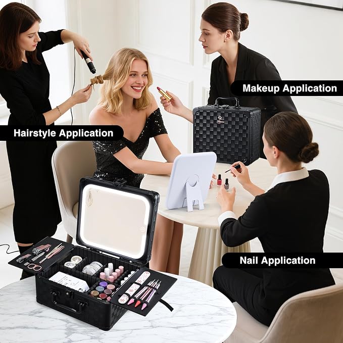 Makeup Case with Magnetic Lighted Mirror 10.15 IN Makeup Organizer Box Travel - Image 5