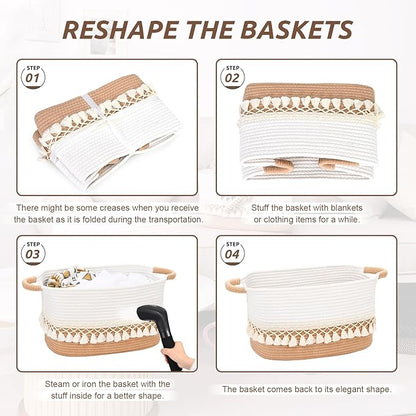 2 Pack Storage Basket for Shelves, Boho Cotton Rope Storage Bins - Image 5