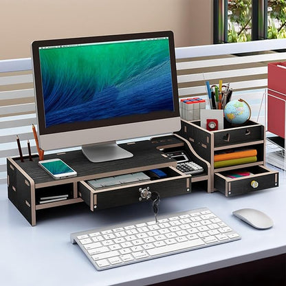 Desktop Computer Elevated Stand 48.8x20x10.5cm, Wooden Monitor Riser - Image 3