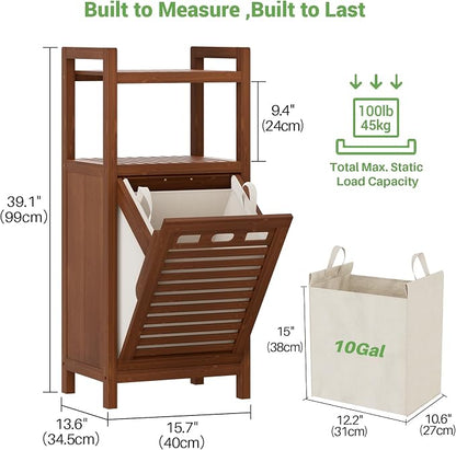 Homykic Tilt Out Laundry Hamper, 10 Gal Bamboo Laundry Storage Cabinet - Image 7
