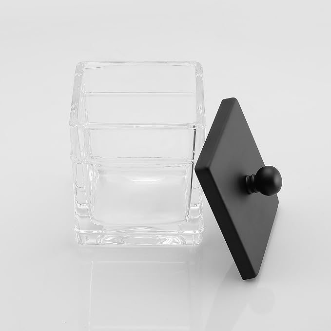 Glass Cotton Jar Holder 2 Pack– Matte Black Lid, Elegant Bathroom Storage - Image 5