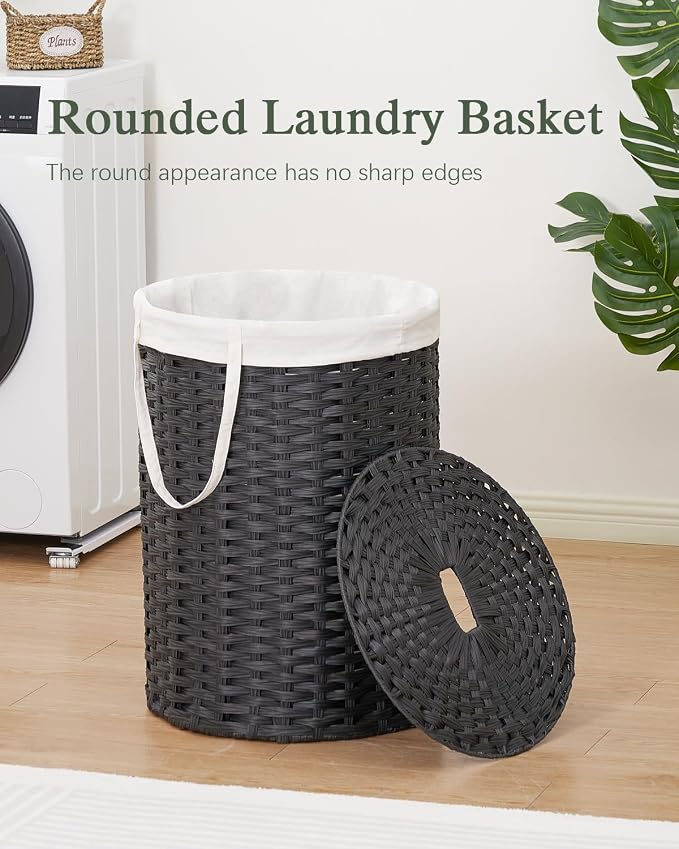 Laundry Basket with Lid Round Rattan Laundry Hamper with Lid and Handles 29.1 - Image 2