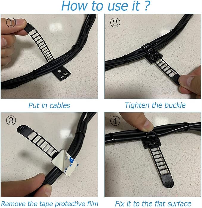 50pcs 2 Sizes Adjustable Adhesive Cable Ties Cable Clips Wire Strap Cord Clamp - Image 5