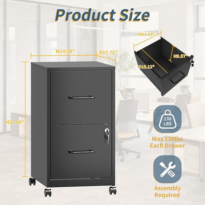 2 Drawer File Cabinet on Wheels, Mobile Filing Cabinets - Image 3