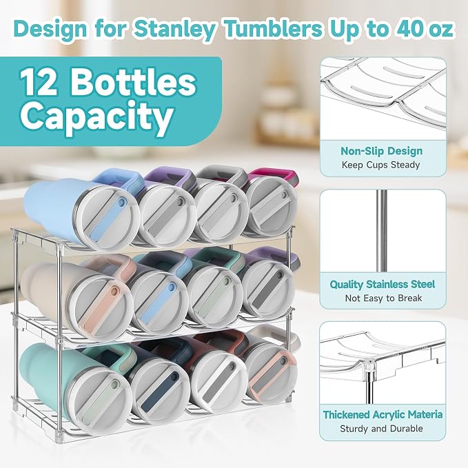 Stackable Water Bottle Organizer, Large Compartment Water Bottle Holder - Image 4