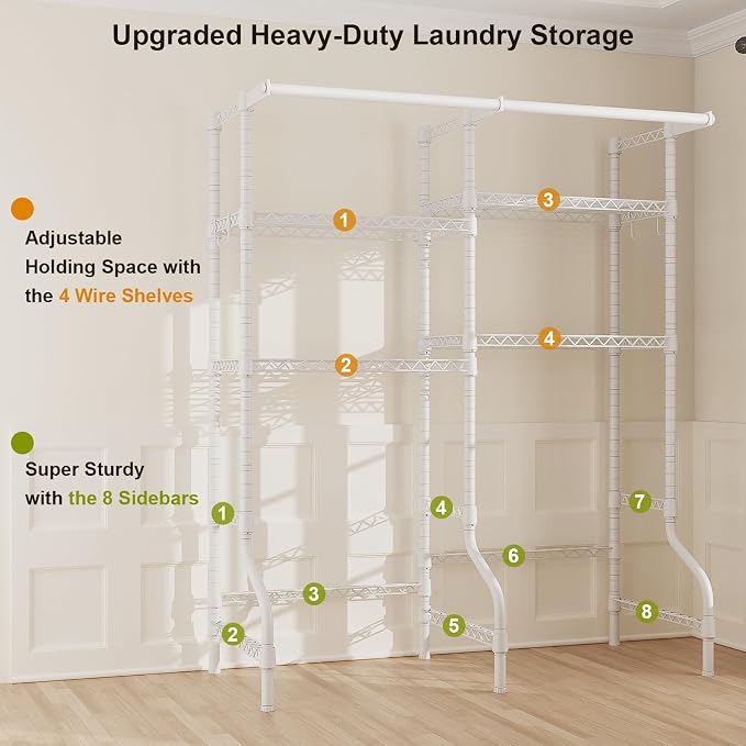 U14 Medium Over the Washer and Dryer Shelves, 4 Tiers Laundry Room Storage and - Image 7