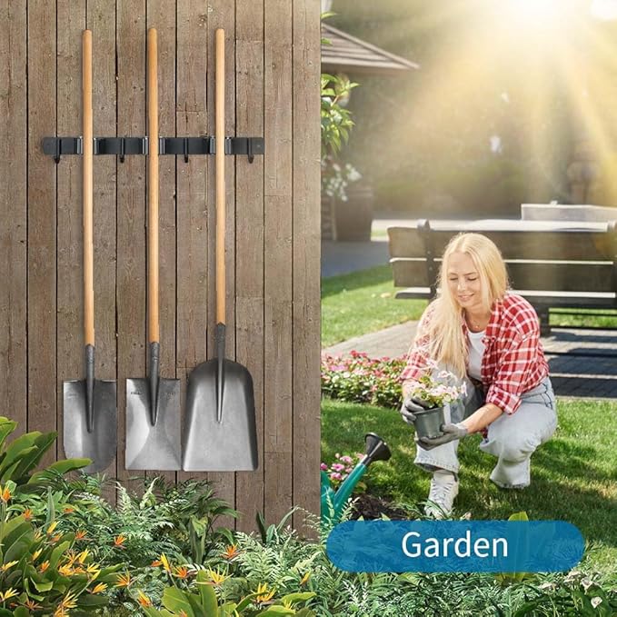 2 Pack Broom Hanger and Mop Holder, Heavy Duty Garden Tool Organizer Rack Rake - Image 6