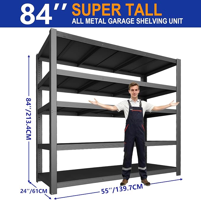 84''H Garage Shelving Heavy Duty, 3050LBS Storage Shelves, Adjustable Metal - Image 2