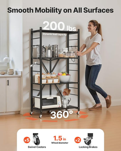 VEVOR 4-Tier Foldable Storage Shelf, 28W x 13D x 54H Inch Folding Metal Rack - Image 4