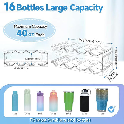 Large Compartment Water Bottle Organizer, 2 Tier Stackable Water Bottle Rack - Image 3