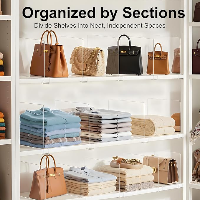 Purse Organizer for Closet Shelf Dividers: 8-Pack Adjustable Clear Acrylic Bag - Image 3
