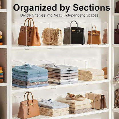 Purse Organizer for Closet Shelf Dividers: 8-Pack Adjustable Clear Acrylic Bag - Image 3