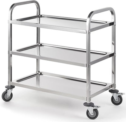CURTA Stainless Steel Serving Trolley, Rolling Casters Brake Wheel, Commercial by CURTA