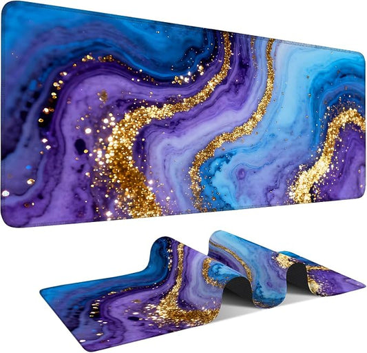 Blue and Gold Stripes Gaming Mouse Pad 35.4"x15.7"Desk Mat Anti-Slip Rubber by ANNAQUEEN
