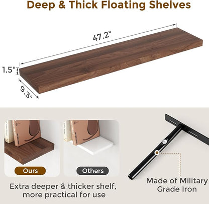 48 Inch Floating Shelves Set of 2, Rustic 48 x 9.3 Floating Shelf - Image 3