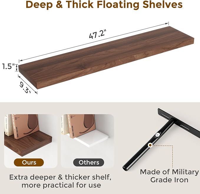 Floating Shelves 48 Inch Long, 9.3 Inch Deep Floating Shelf - Image 3