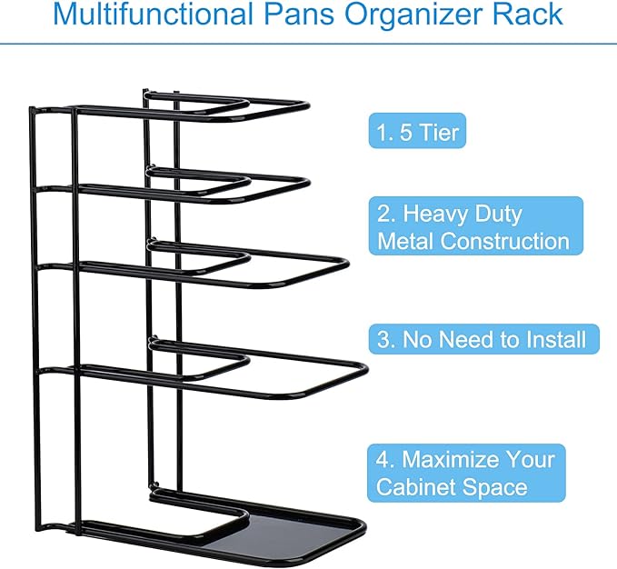 Toplife Heavy Duty Pan Organizer, 5 Tier Pot and Pan Organizer Rack - Image 3