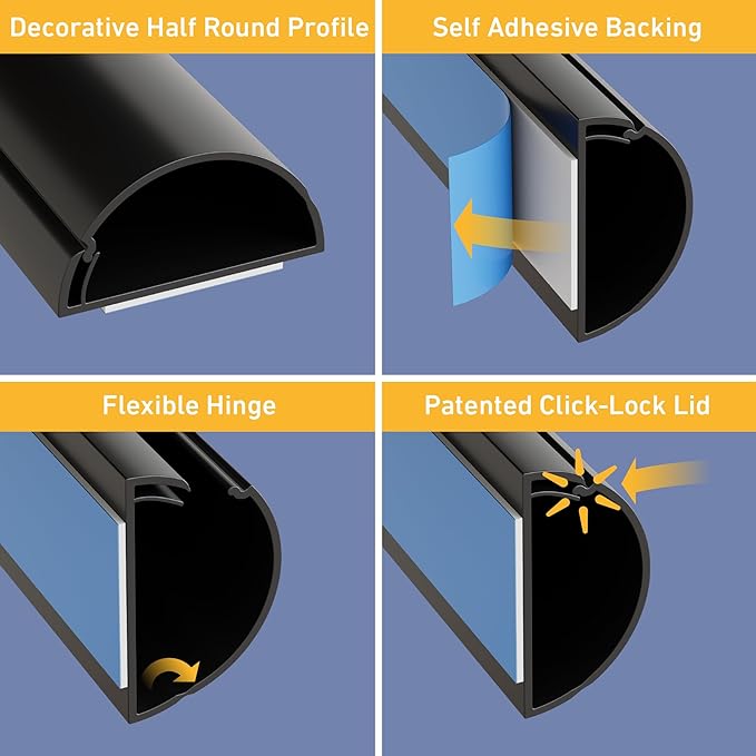 D-Line 157in Cord Cover Kit, Self-Adhesive Wire Hiders, Cable Raceway to Hide - Image 3