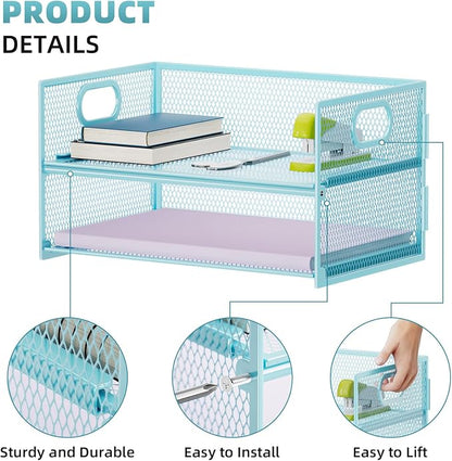 Marbrasse 2 Tier Paper Organizer Letter Tray, Mesh File Organizer - Image 2