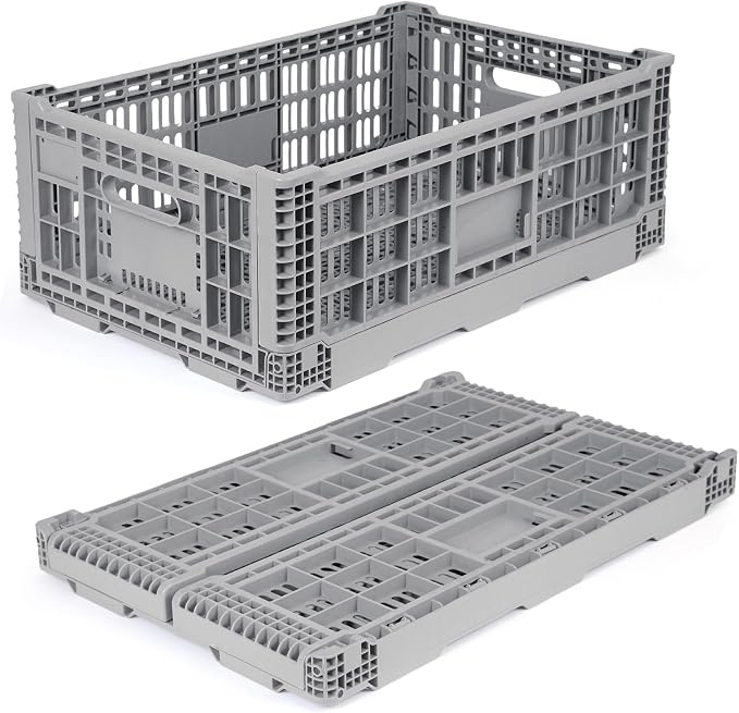 Collapsible Milk Crates for Storage, 52L Storage Crates, Heavy Duty Milk Crate by Shineyaplus