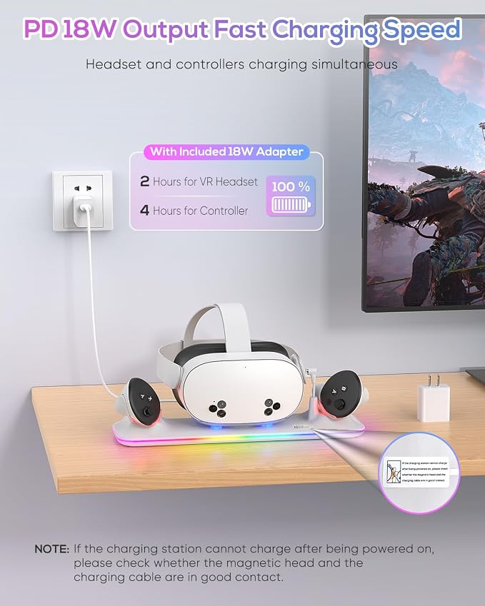 Charging Dock for Meta Quest 3S/Quest 3, Kinwin PD 18W Fast Charging Station - Image 3
