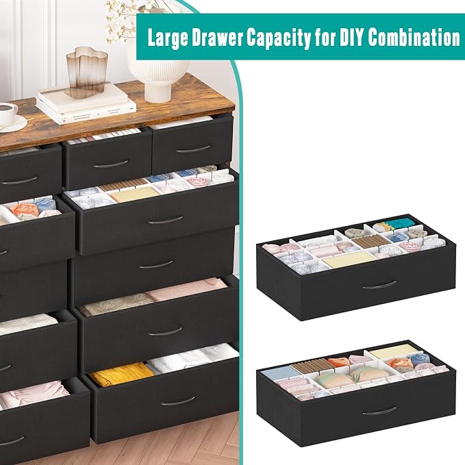 Dresser for Bedroom with 12 Drawers, Tall Fabric Drawer Dresser, Compact Chest - Image 4