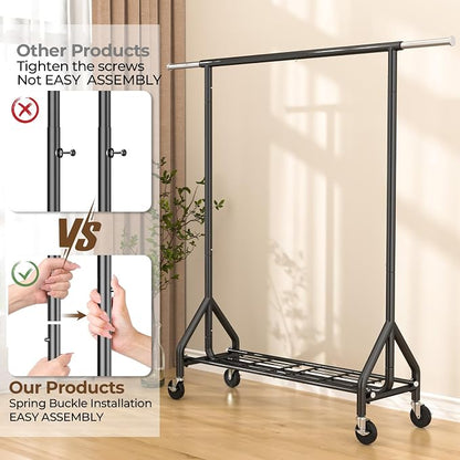 Heavy Duty Clothes Rack Load 450 LBS, Metal Garment Rack, Standing Rolling - Image 6