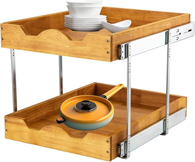 DINDON 2 Tier Wood Pull Out Cabinet Organizer Heavy-Duty Metal Sliding Drawer by DINDON