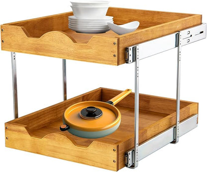 DINDON 2 Tier Wood Pull Out Cabinet Organizer Heavy-Duty Metal Sliding Drawer by DINDON